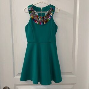 GB Girls Turquoise Dress with Multicolor Beaded Neckline